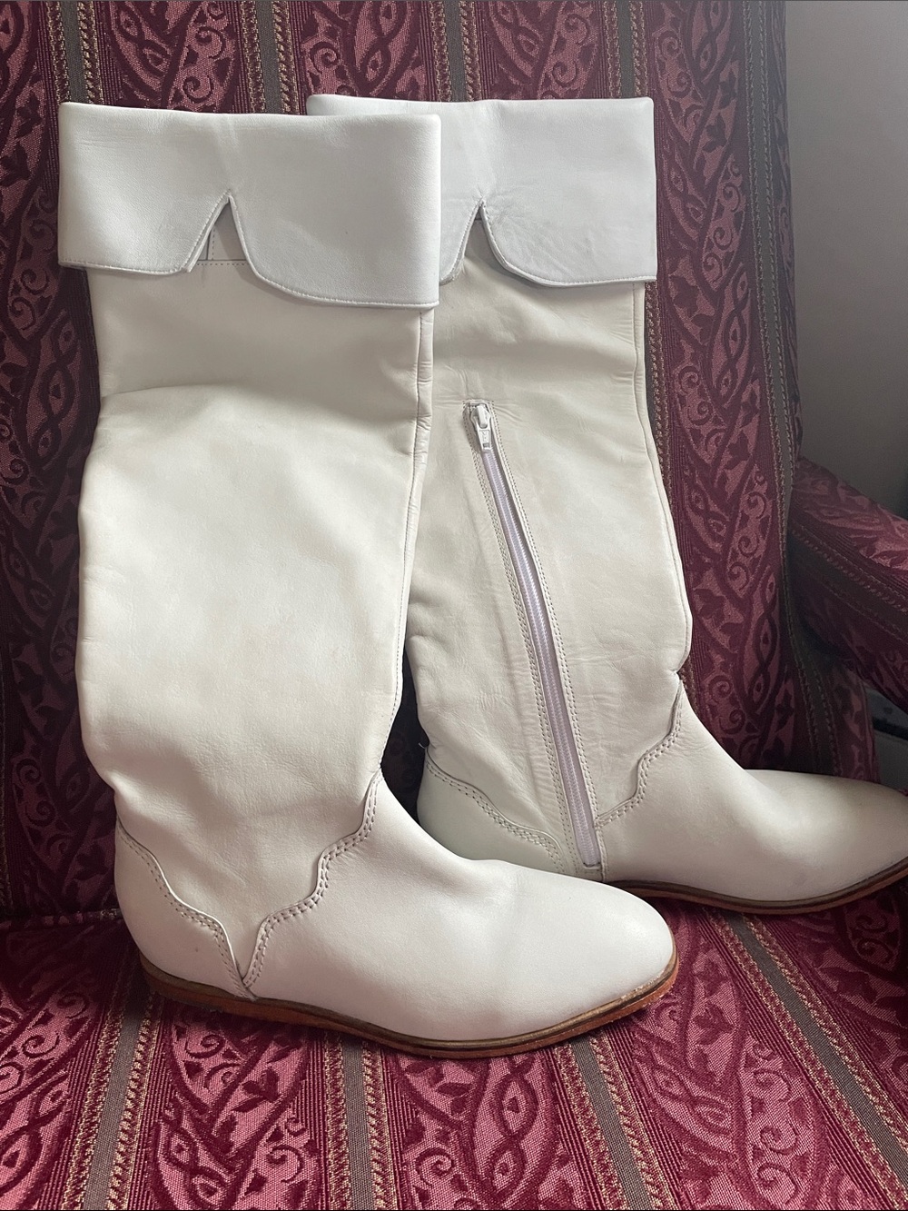 Women’s Soft Leather Over-the-Knee Fold-Top Zip Boots in White